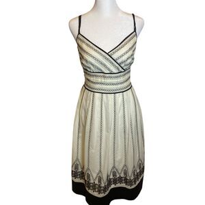 Ann Taylor Fit & Flare Dress Womens Sz 6 Beige Brown Tribal Artsy Boho Aztec